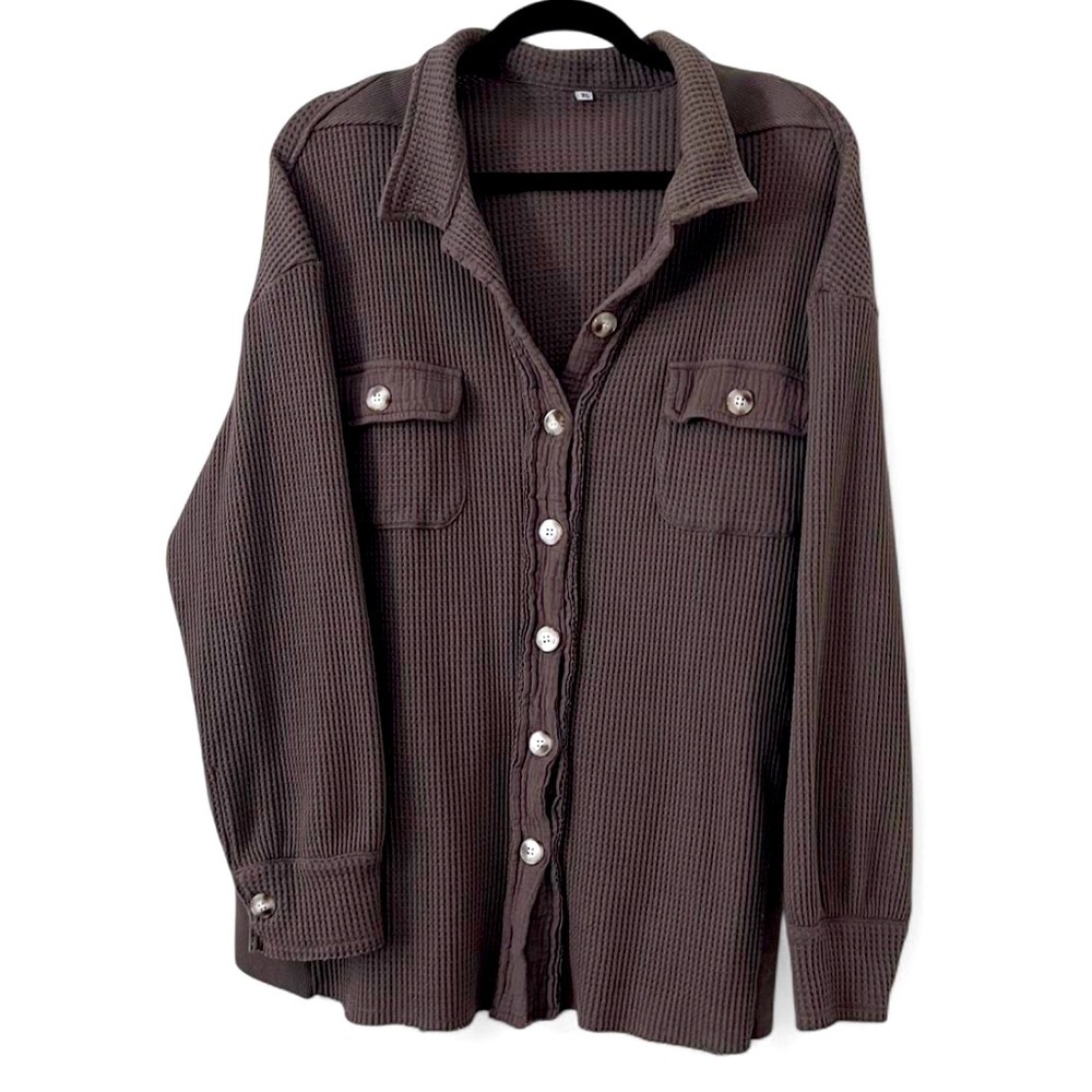 Brown Ribbed Button Up long sleeve